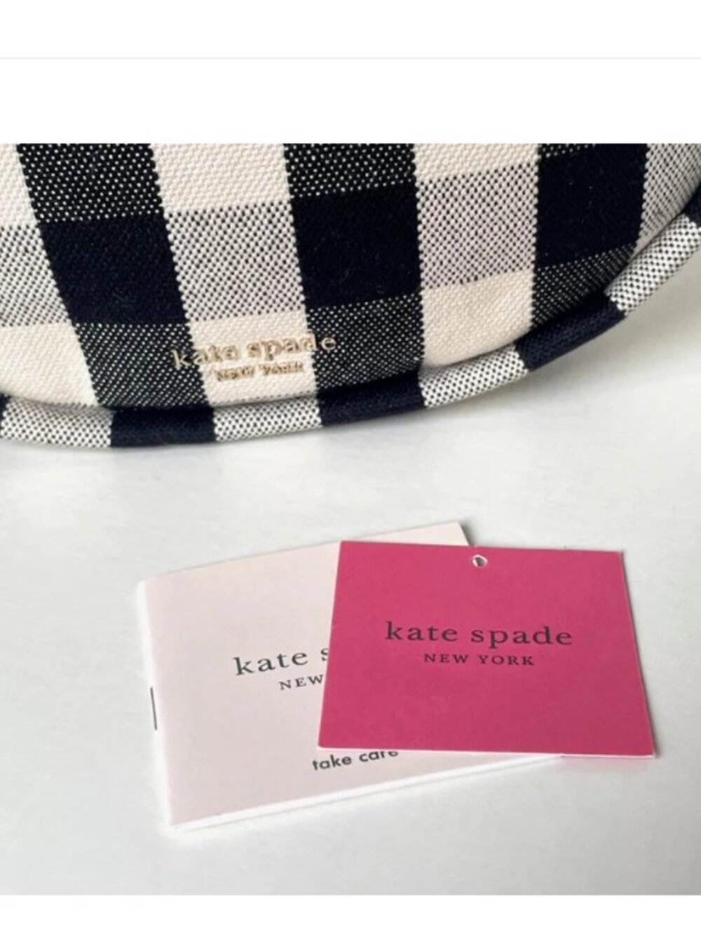 Kate Spade Smile Small Gingham Shoulder Bag Black Check Leather Trim - Picture 14 of 15